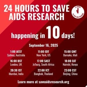 24 HOURS TO SAVE AIDS RESEARCH happening in 10 DAYS! September 16, 2025. Learn more at saveaidsresearch.org
