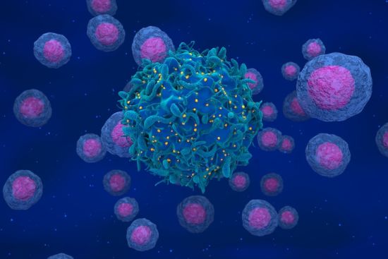 Image: This illustration shows HIV particles, in yellow, budding from the membrane of an infected cell. Illustration of HIV virus