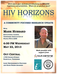 HIV Horizons:  Wednesday May 22nd at Out Central - outcentral.org