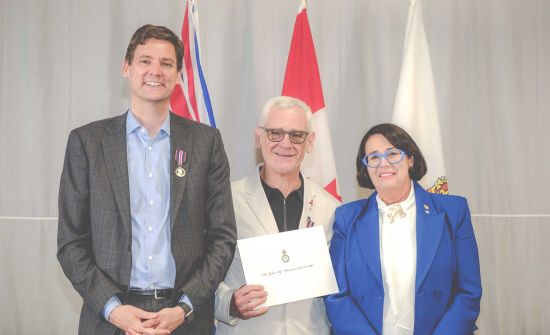 Photo: BC Premier David Eby, BC-CfE Executive Director & Physician-in-Chief Dr. Julio Montaner presented with the King Charles III Coronation Medal, and Lieutenant Governor of BC Janet Austin.