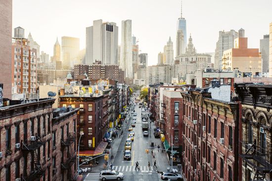 High angle view of Lower East Side Manhattan in downtown New York City, U.S.A.