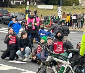 Protesters block an intersection in Washington, D.C.