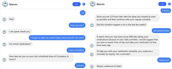 A conversation with MARVIN on forgetting to take a medication.